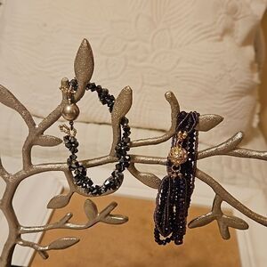 Lot of 2 Magnetic Clasp Bracelets | Twisted Hematite & Purple Multi Strand